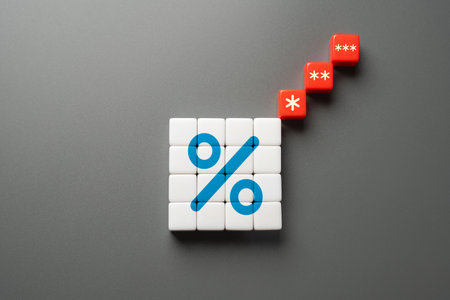 Percentage symbol with asterisks of many conditions and terms. Be fully informed before making decisions. Tax burden. Debts and loans. Unfair conditions. Limitations or contingenciesの写真素材