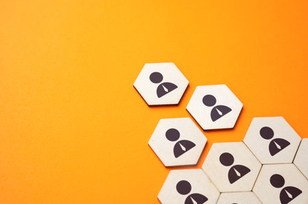Human resources in business. Group hierarchy. Movement as a team. Cooperation teamwork. Forming into...