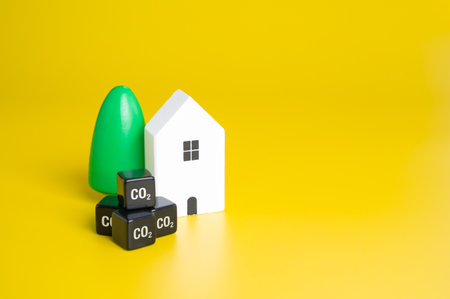 CO2 metric cubes made by the household during the year. Adopting sustainable practices. Reduce energy consumption and associated CO2 emissions. Contribute to a cleaner environmentの写真素材