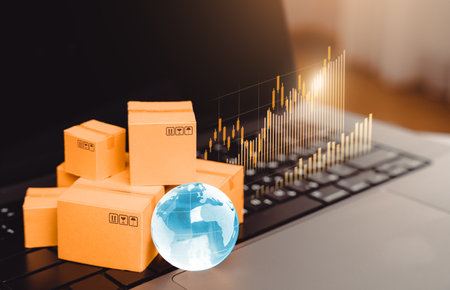 Trade and digital technologies. Global business. Internet trade, online orders. Import or export....