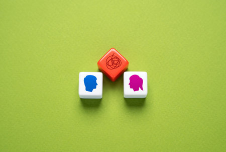 Resolve conflict between spouses. Difficult relationships, restriction of the spouse's freedom. Jealousy and mistrust in the family.の写真素材