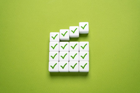 Complete tasks correctly. Get a high score. Do all the work. Fulfill all conditions. Legal and transparent business. Project management or goal-setting. Fact check.の写真素材