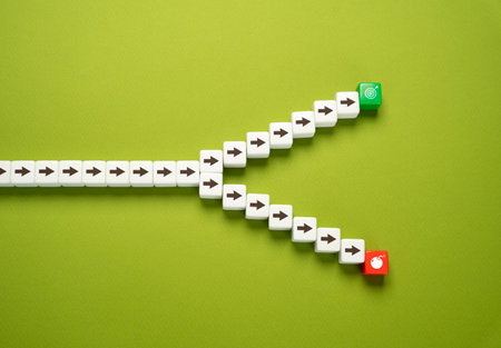 Achieve the goal or fail. Evaluate both options and choose the correct oneの写真素材