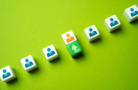 Career promotion. Career advancement and social lift. Hiring by competition. Get a raise. Present an employee with a promotion. High performance.の写真素材