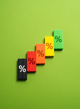 Gradation of percentages from bad to good. Favorable terms of credit, loans, mortgages. Education...
