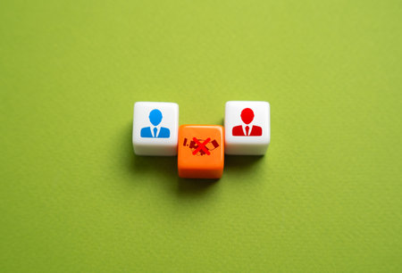 Breakdown of a deal or agreement. Negotiations failed. Violation of the agreement breaks the entire chain of contracts. Miscommunication, unrealistic market conditions, unforeseen eventsの写真素材