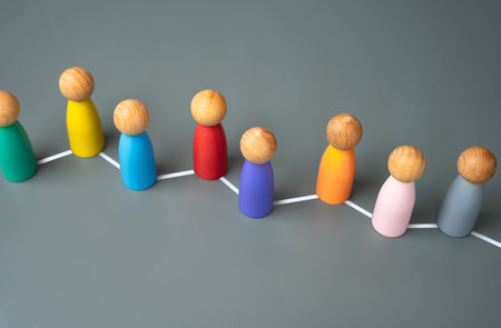 Connection between people. People connected by lines. Community and Social Networks. Collaborations...