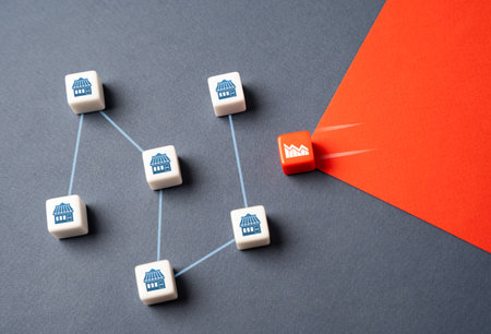 Crisis is catching up with business. Rapid decline. Adapt to new realities quickly to survive. Financial instability. Supply chain disruptions. Navigate the crisis, emerge stronger on the other side.の写真素材