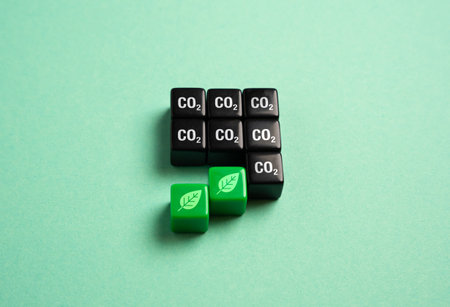 Reducing carbon footprint. Reducing environmental impact. Emissions regulation. Transition to renewable energy sources. Improving the environment. Green transition.の写真素材