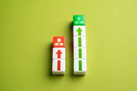 Comparison of two business opponents. Two businessmen and their success indicators.の写真素材