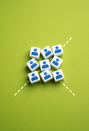 Dividing the group into teams. Reorganize the group's work. Divide into areas of responsibility and delegate tasks. Differences in political views and other composition criteria.の写真素材