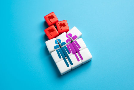 Red flags in relationships destroys trust and confidence in a partner, bringing divorce or separation closer. Psychological help. Joint sessions with a psychotherapist. Domestic violence and abuse.の写真素材