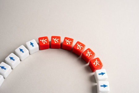 People and workers running away. The workforce leaving. Layoffs and rising unemployment. Emigration to other countries. Brain drain.の写真素材