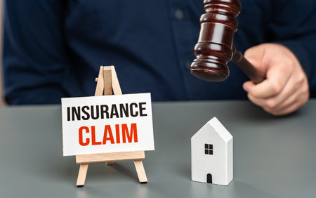 Insurance claim. Satisfy the request to an insurance company for coverage or compensation for a covered loss or policy event. Judicial settlement.の写真素材