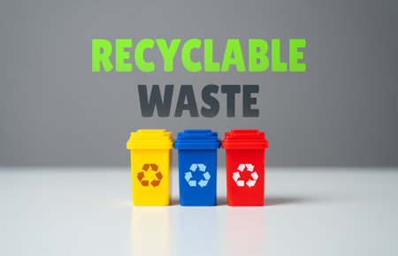 Colored containers for recyclable waste. Streamline waste management, promote sustainability, and contribute to a cleaner, greener planet.の写真素材