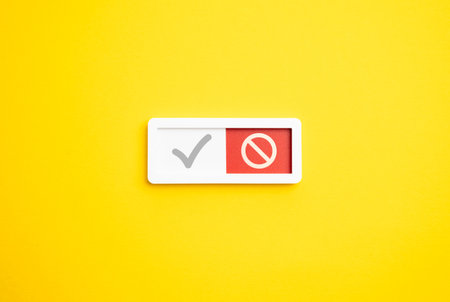 Switch button showing red refusal symbol. Cancellation. Absence and non-acceptance. Frequent rejections, opt-outs, and disengagementsの写真素材