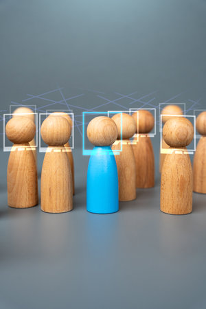 Facial identification of people. Search for talents and skilled workers. Find a job candidate. Personal information and a person's Internet network trail. Online footprints.の写真素材