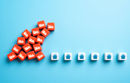 A wave of crisis is sweeping the real estate market. Falling property values, foreclosures, and financial losses. Economic uncertainty, supply demand imbalances, policy shifts impact housing stabilityの写真素材