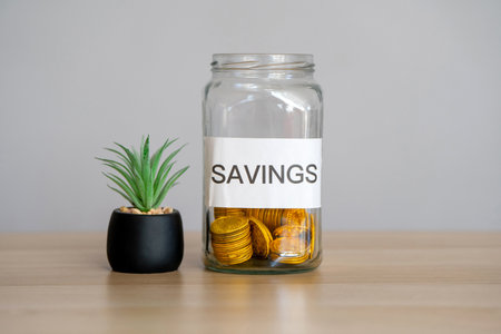 Bank of coins Savings and flowers. Home budget and fund. Money management. Income that set aside for...