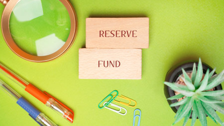 Reserve fund concept. Financial resource set aside by an organization, business, or individual to cover unexpected expenses, future liabilities, or planned expenditures. Wooden blocks.の写真素材