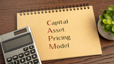 Capital asset pricing model concept. Financial model that calculates the expected return on an investment based on its risk relative to the market. Business and finance. CAPM word in notebookの写真素材