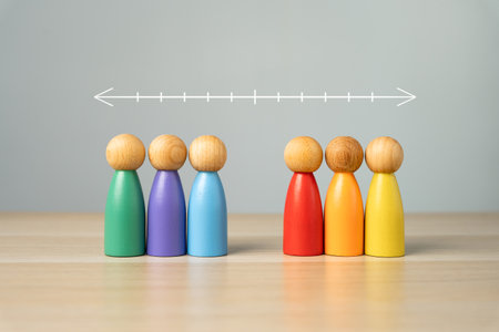 Measuring Left Right Political Orientation of people. Representing ideologies from progressive to conservative. Economics, social policies, government intervention. Voter behaviorの写真素材