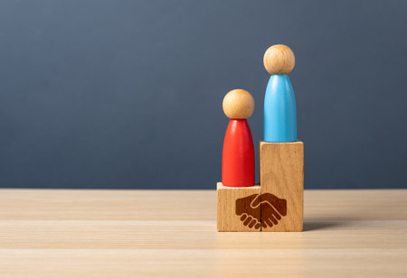 Agreement between competing opponents. To make a profitable deal. To be equal with the opponent. Create balanced partnerships. Win-win outcomes. Business and diplomacyの写真素材