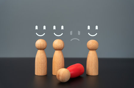 Discontent and dissatisfaction causes depression and dismissal of the participant from the group. Mental health. Every fourth. Problems with alcohol and drugs.の写真素材