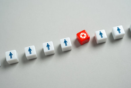 Lifebuoy among people. Concept of psychological help. Psychological support during crises. Emotional rescue, guidance, and comfort for individuals facing stress, anxiety, or uncertainty.の写真素材