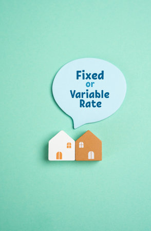 Fixed or variable mortgage rates. Monthly payments, long-term interest costs, and financial planning. Home buying, and personal finance management. Follow market trendsの写真素材