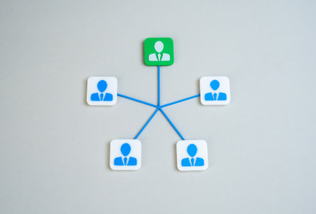 A team of people with a star topology hierarchy. Teamwork. Joining forces. Collaborative teamwork,...