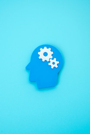 Head with gears. Concept of thoughts and reasoning. Intellectual development. Engineering mindset....