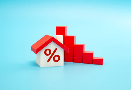 Falling interest rates for mortgages to buy a home. Improved affordability, real estate incentives, and lower borrowing costs for purchasing property.の写真素材