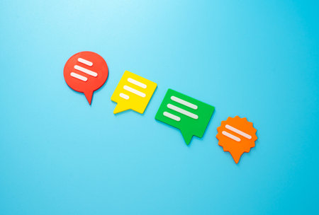 Comments and feedback. Conversation clouds. Conduct a dialogue, generate ideas. Brainstorming. Open discussion, community engagement, or digital dialogue. Social media interactionsの写真素材