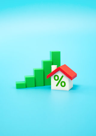 Rising interest rates for mortgages to buy a home. Growing borrowing costs financial indicators, housing market pressure, and challenges for homebuyers.の写真素材