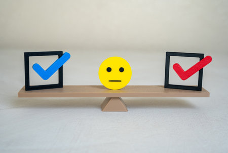 Make a choice of one of the solutions. Dilemmas, solution-oriented thinking, or strategic planning. Metaphor for decision-makingの写真素材