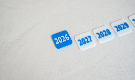 Current year 2026. Plans and forecasts. Importance of goal tracking, future planning, and scenario modeling. Useful for editorial content, financial roadmaps, or trend analysis for the coming year.の写真素材