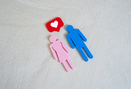 Romantic relationship between a man and a woman. Love, relationship dynamics, or emotional bonding. Dating, romantic communication, or relationship psychology.の写真素材