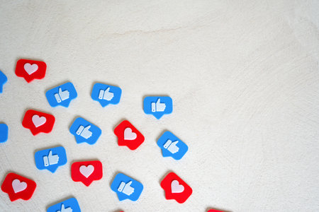 Likes and heart figures from social networks. Trends, fashion and everyone's attention. Attention...
