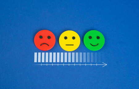 Faces with emotions to assess the quality or satisfaction of the service. Feedback, user experience,...