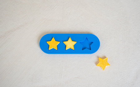 Loss of one star out of three. Rating decrease. Dissatisfaction, service quality drop, or negative...