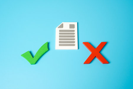 Accept or reject a document. Legislation. Resume review. Compliance checks, job application screening. Legislative requirements. HR procedures, and balancing due diligence with fairness.の写真素材