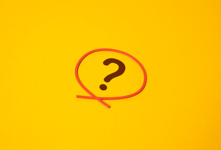 The question mark is outlined in a red circle. Focus on a question or uncertainty. Pending issues in...