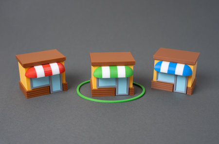 Choosing a store among others. Competition, choosing the best. Consumer experience prioritized. Businesses fight for attention.の写真素材