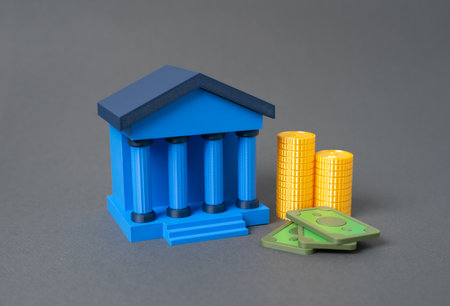 Bank and money. Bank profits, business lending. Interest income. Financial sector. Capital reserves. Profit reports.の写真素材