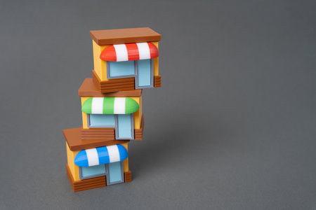 A jumble of shops. A shaky business. Business reorganization.の写真素材