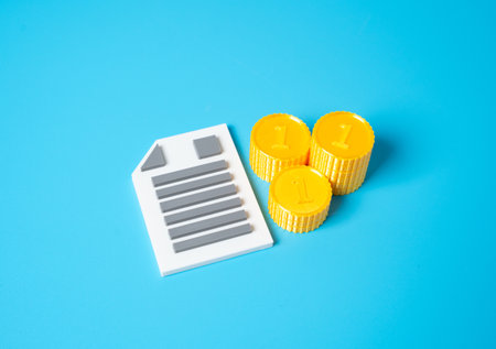 Document and money coins. Estimate for work. Contract with payment. official pricing. Service...