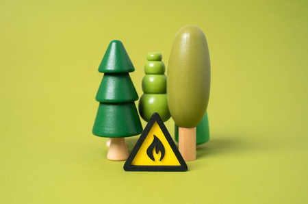 Forest fire hazard. Climate change worsens threats. Dry conditions increase risk. Emergency alerts. Preventative measures.の写真素材