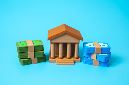 Bank and various currencies. Exchange. National currency and international reserve. Economic balance. Cross border payments. Reserve assets. International trade.の写真素材