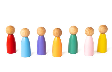 Colored figures of people on a white background. Diversity of cultures and personalities. Equality of opportunities. Social inclusion. Unique identities. Modern society dynamics.の写真素材